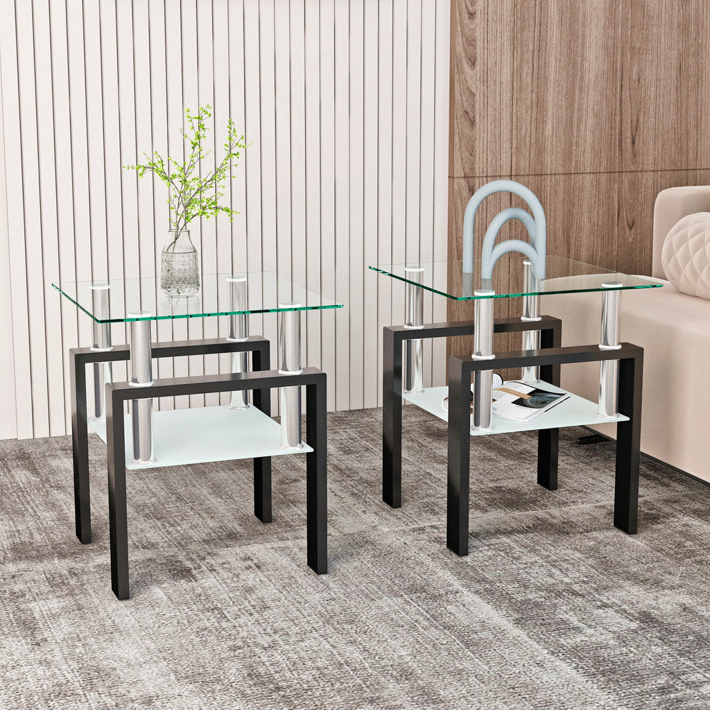Set of 2, Modern Tempered Glass Tea Table Coffee Table End Table