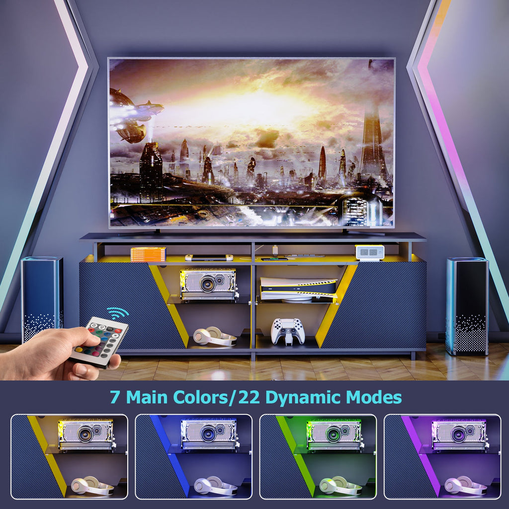 Gaming TV Stand for PS5 with Power Outlets, for TVs 75 inch and Below