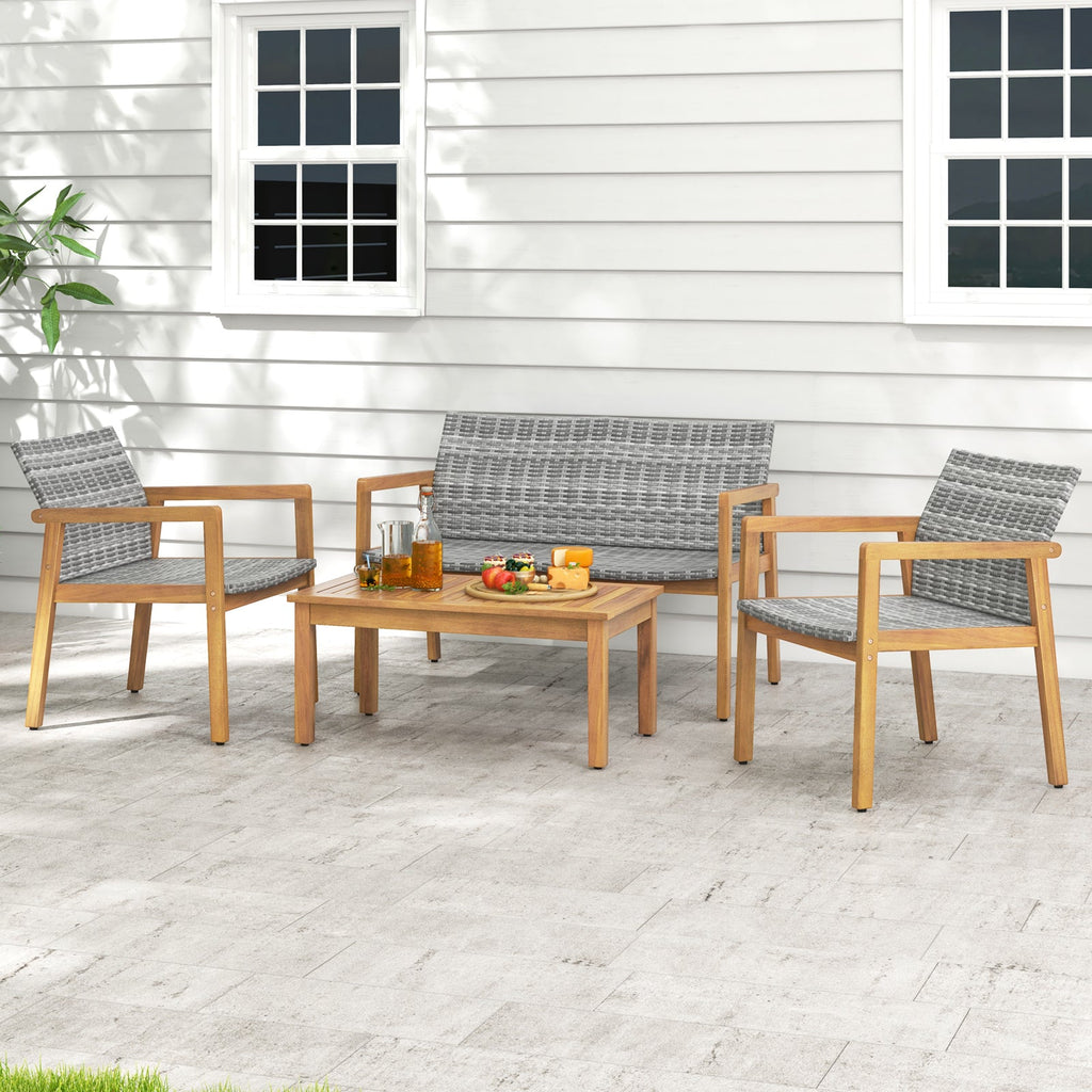 4-Piece Patio Set with Loveseat Single Chairs and Coffee Table