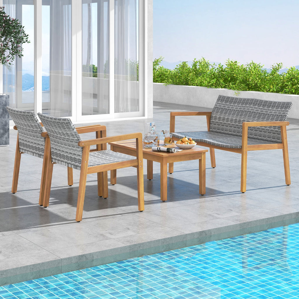 4-Piece Patio Set with Loveseat Single Chairs and Coffee Table