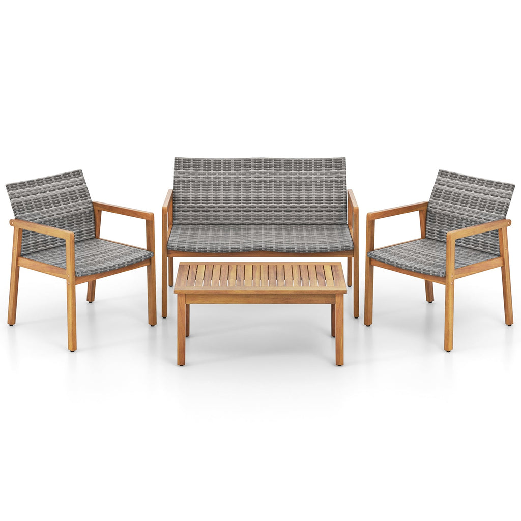 4-Piece Patio Set with Loveseat Single Chairs and Coffee Table