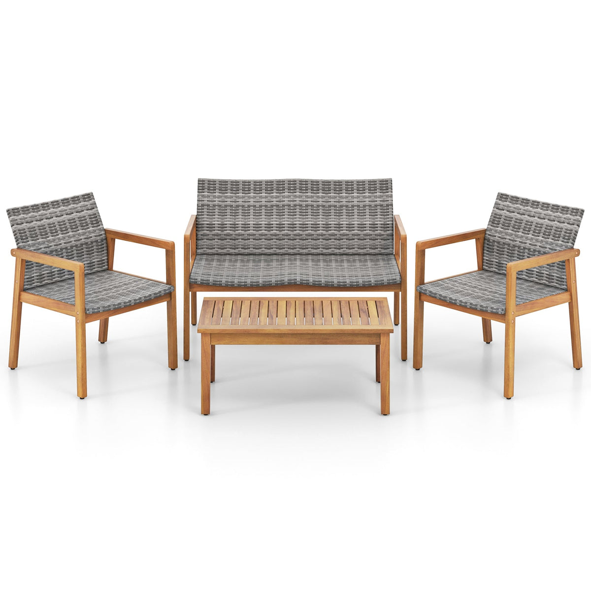 4-Piece Patio Set with Loveseat Single Chairs and Coffee Table