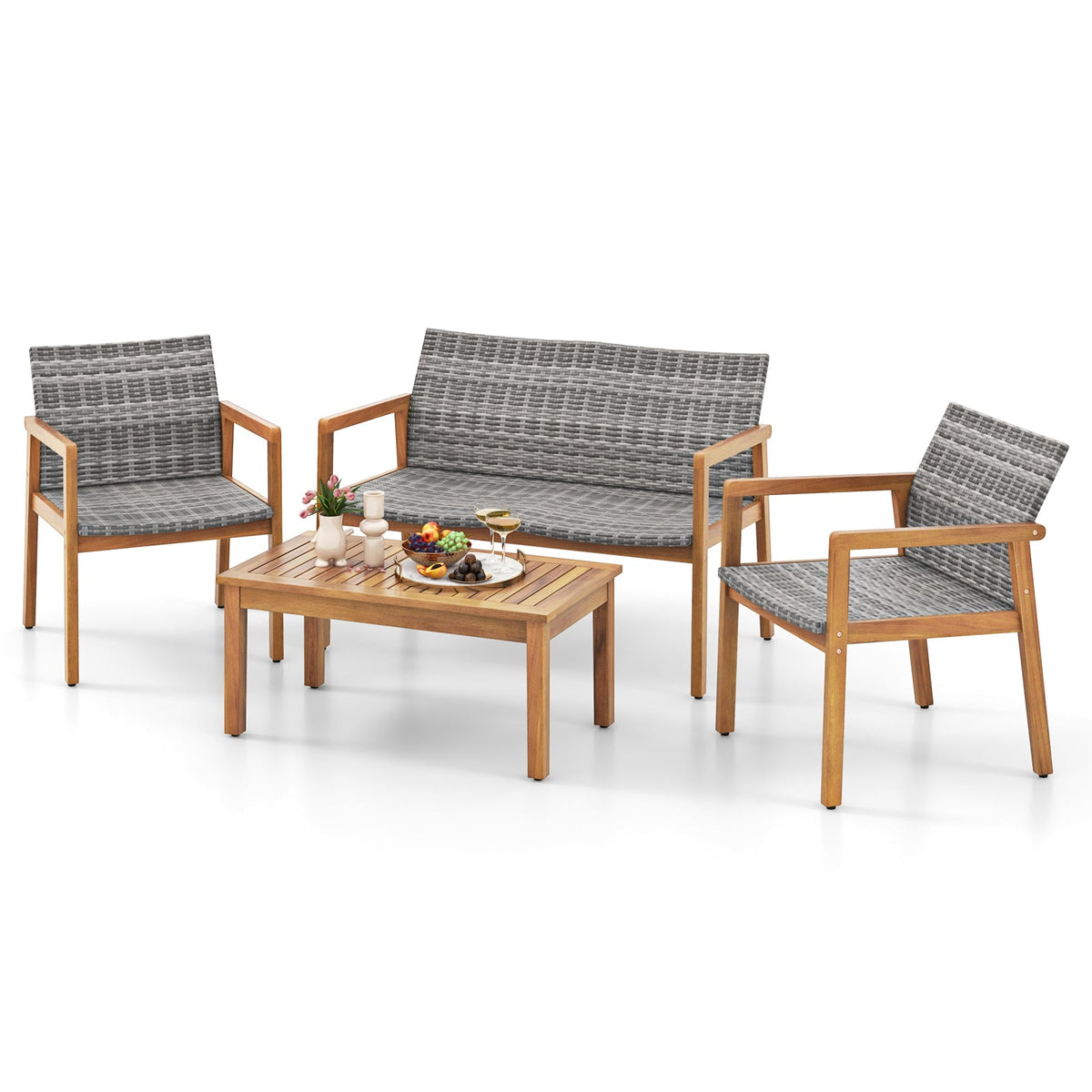 4-Piece Patio Set with Loveseat Single Chairs and Coffee Table