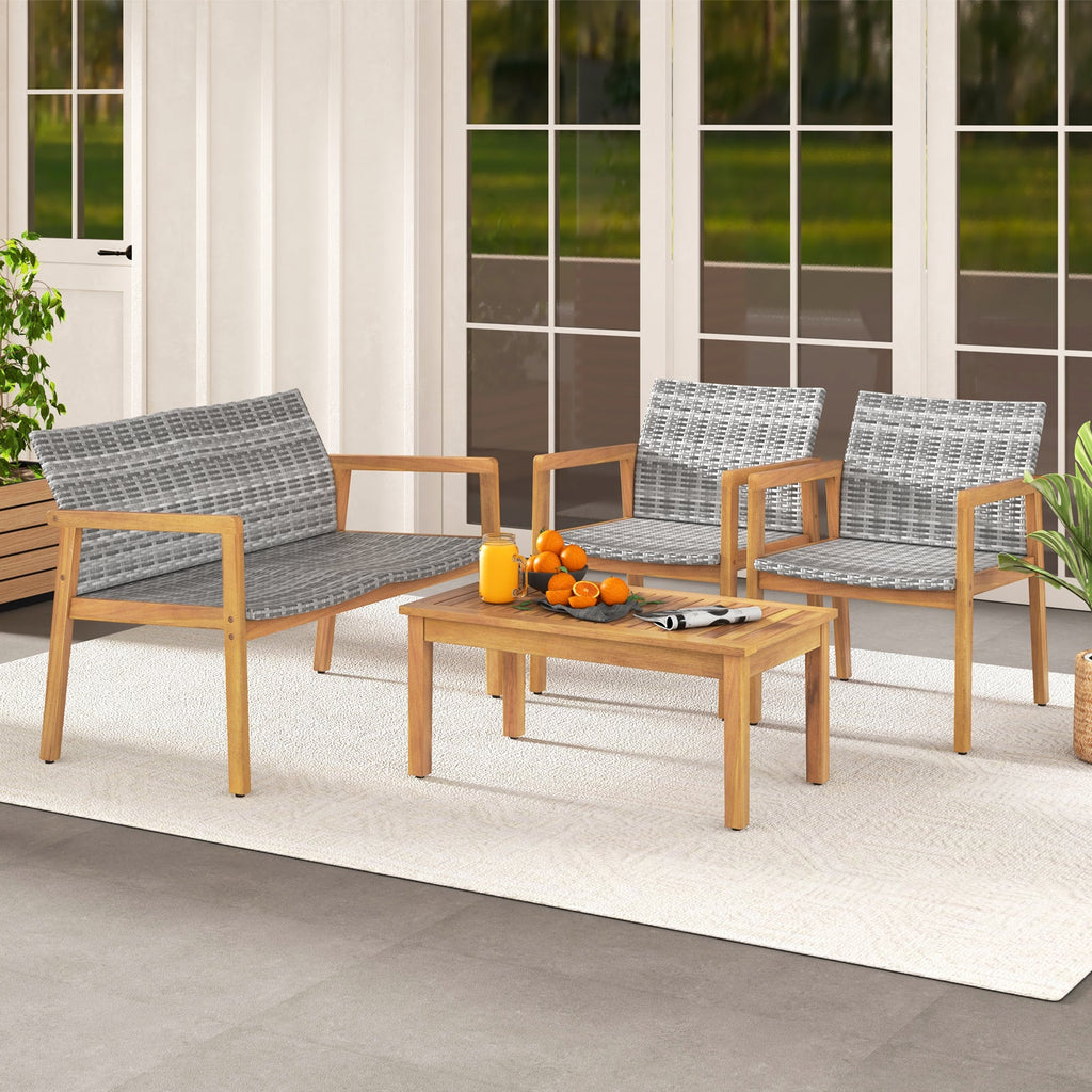 4-Piece Patio Set with Loveseat Single Chairs and Coffee Table