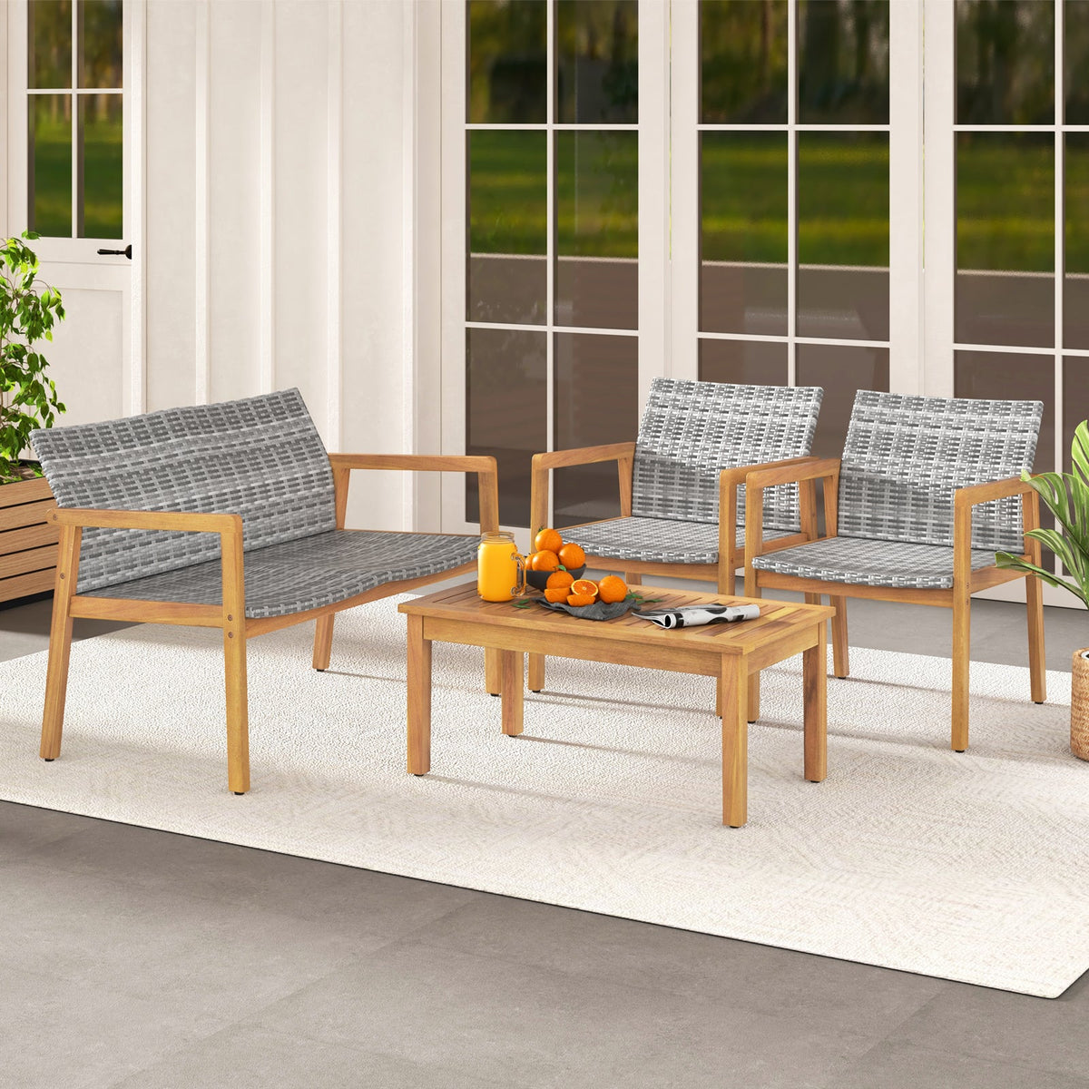 4-Piece Patio Set with Loveseat Single Chairs and Coffee Table