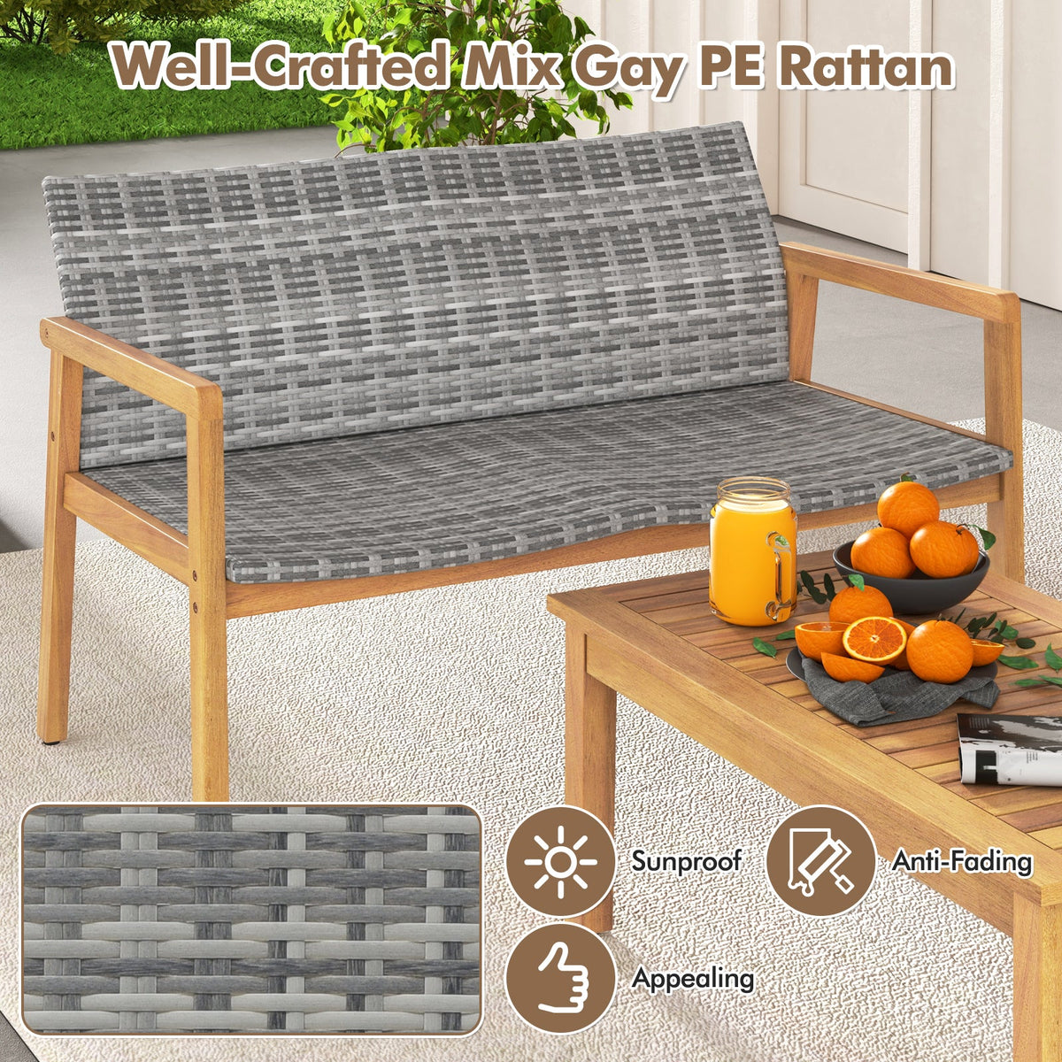 4-Piece Patio Set with Loveseat Single Chairs and Coffee Table