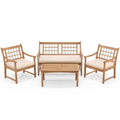 4 Piece Wood Patio with Armchairs Loveseat and Coffee Table-Off White