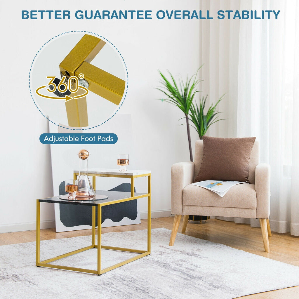 2 Tier End Side Table with  Metal Frame and Storage Shelf