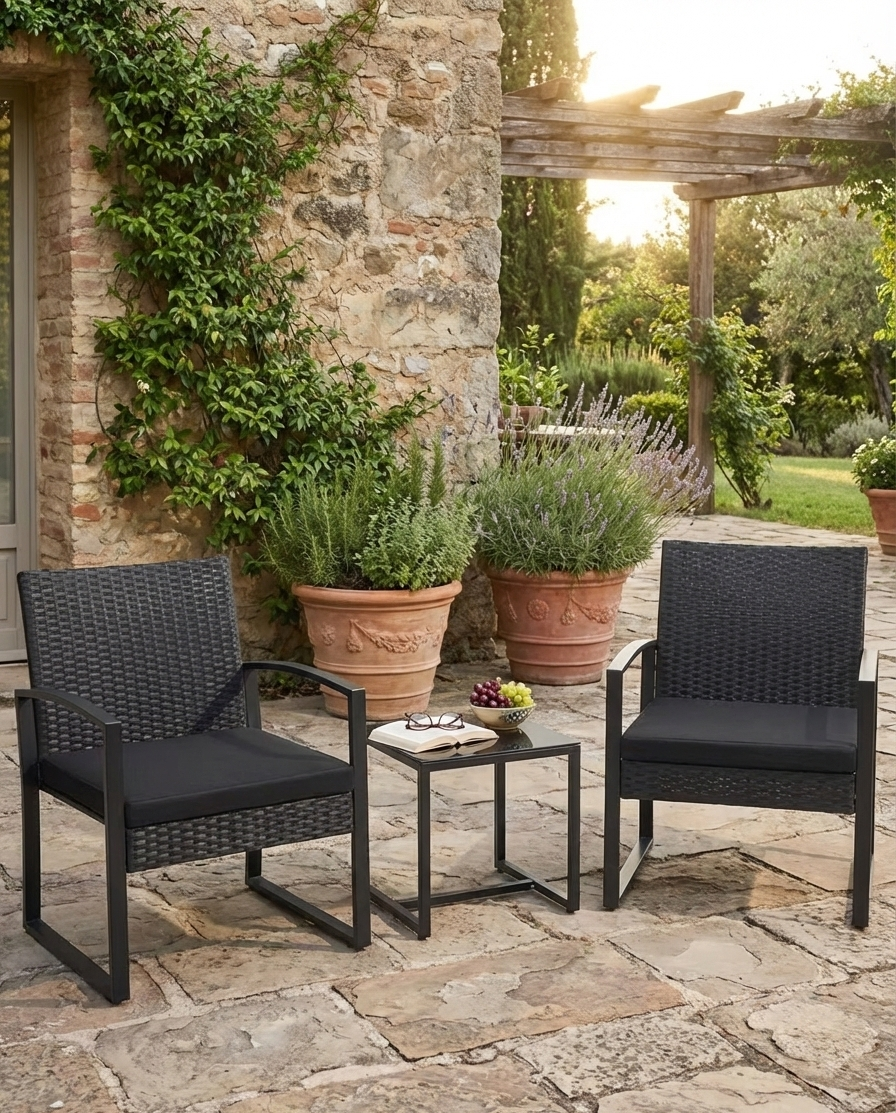 3-Piece Outdoor Patio Furniture Set – Wicker Chairs + Bar Table