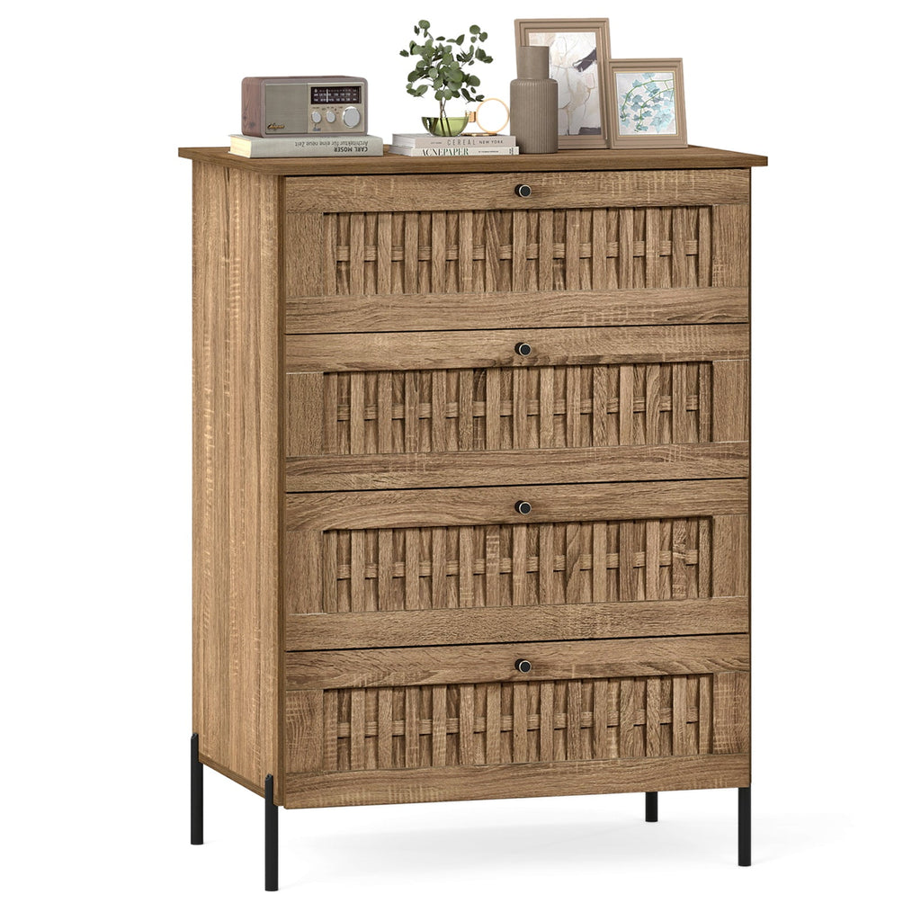 4-Drawer Dresser with Interlocking Mechanism and Metal Legs for Bedroom-Oak