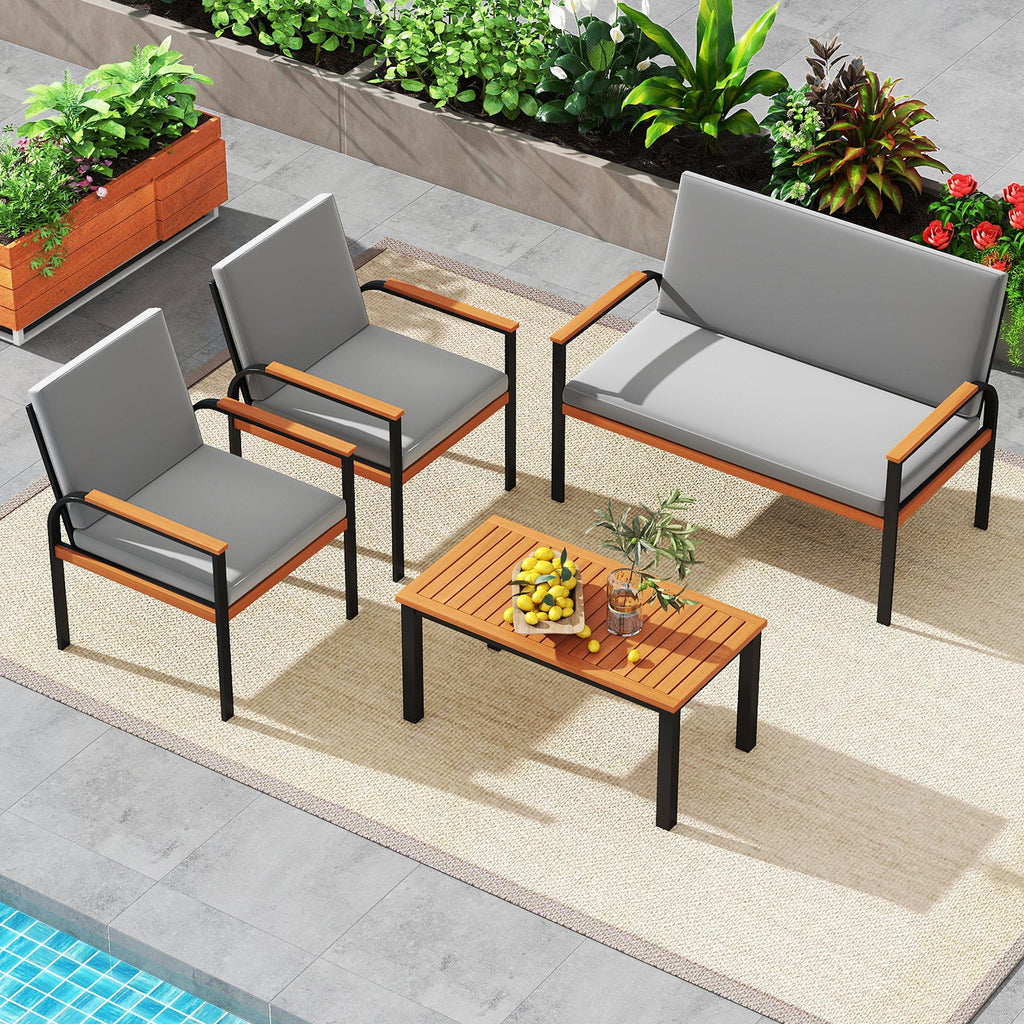 4 Piece Patio Set with Coffee Table, Loveseat with Removable Cushions