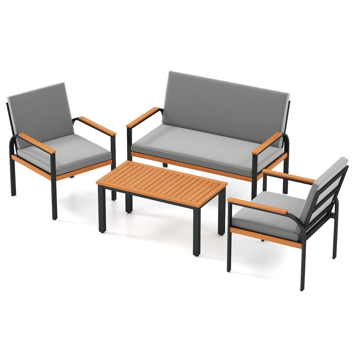 4 Piece Patio Set with Coffee Table, Loveseat with Removable Cushions