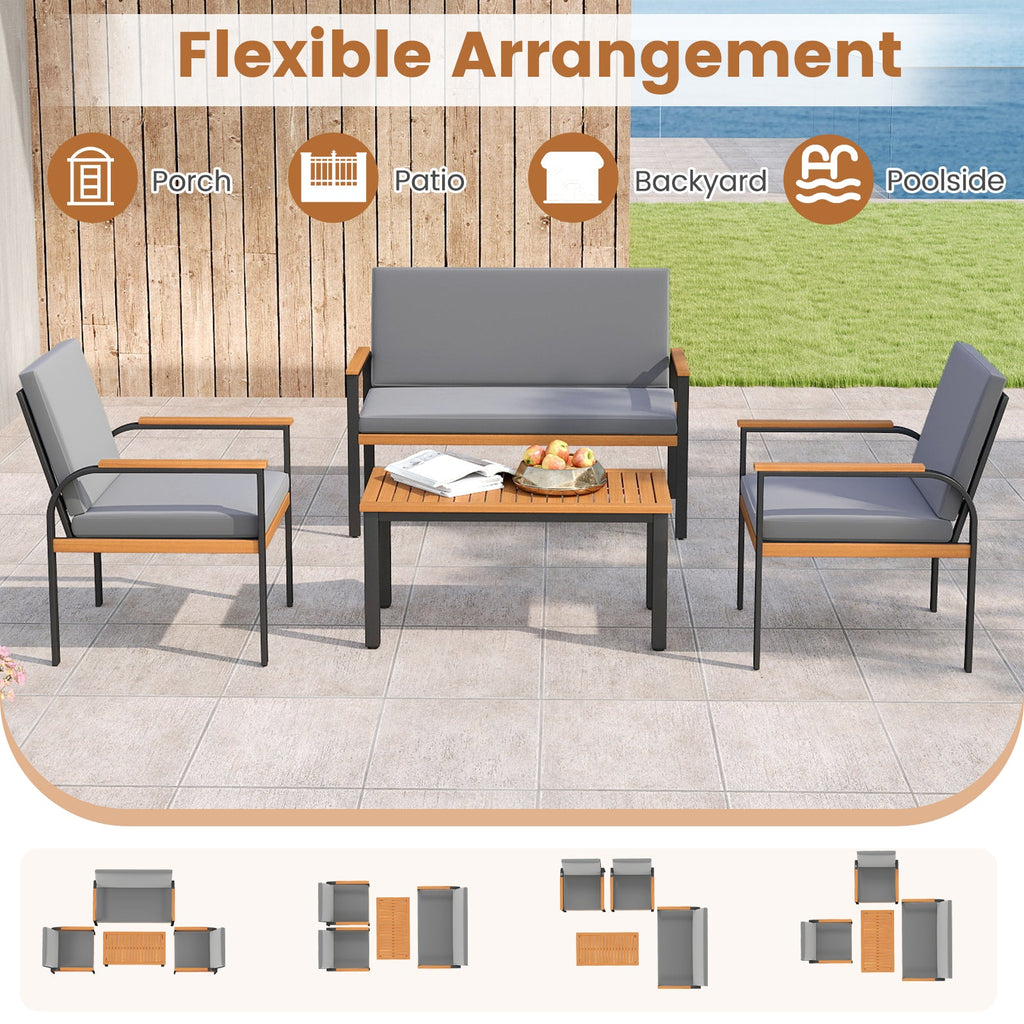 4 Piece Patio Set with Coffee Table, Loveseat with Removable Cushions