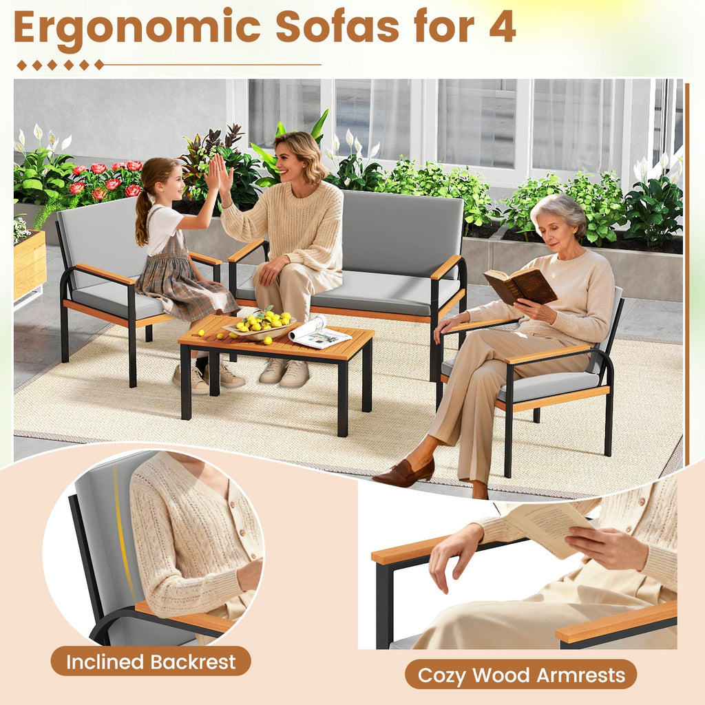 4 Piece Patio Set with Coffee Table, Loveseat with Removable Cushions