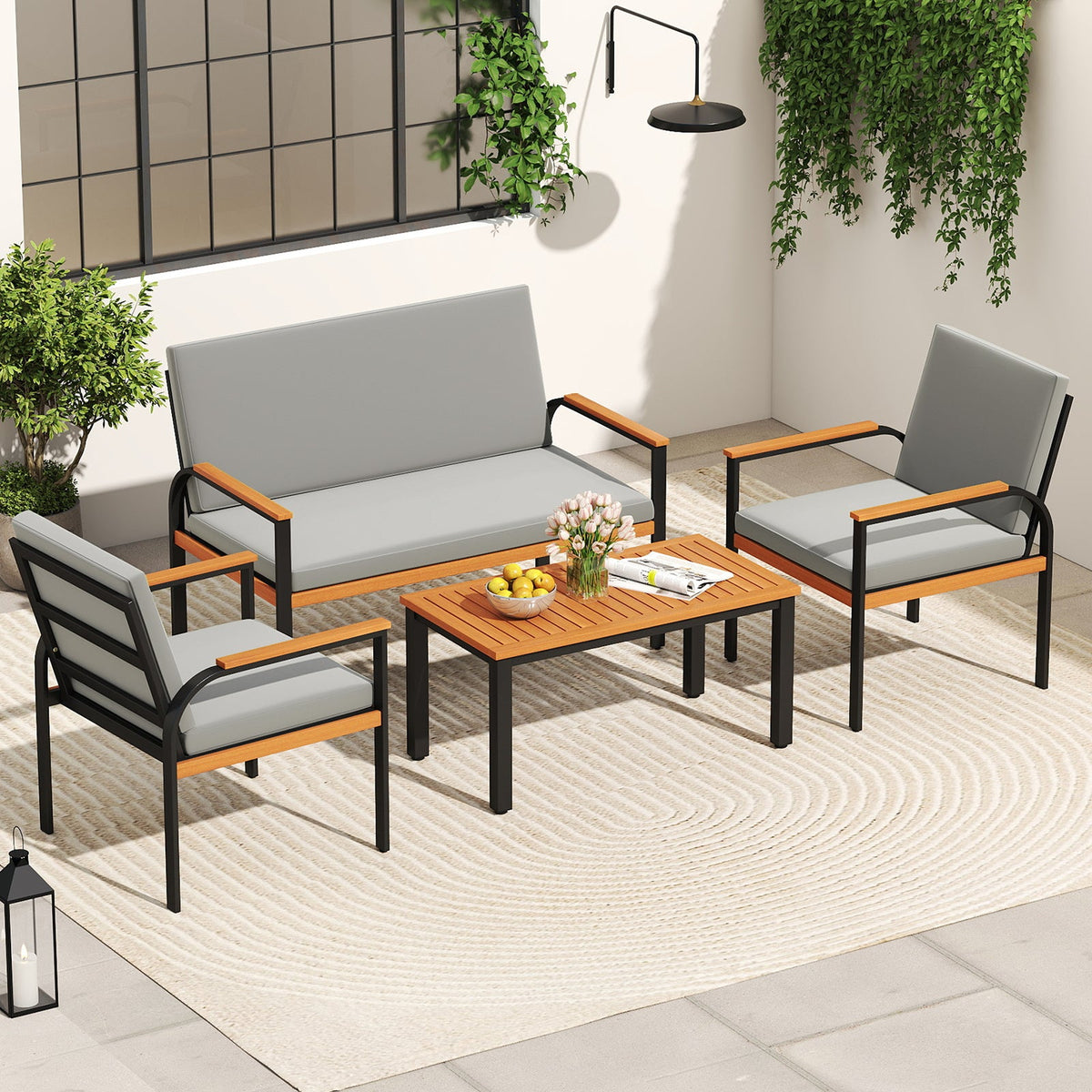4 Piece Patio Set with Coffee Table, Loveseat with Removable Cushions