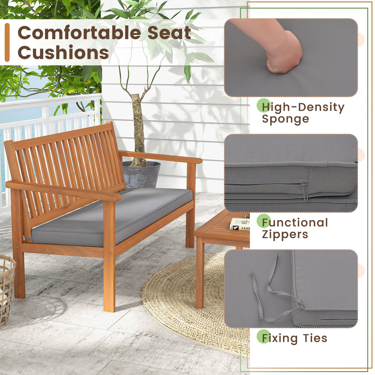 4 Piece Patio Wood Furniture Set Acacia Wood Sofa Set with Loveseat