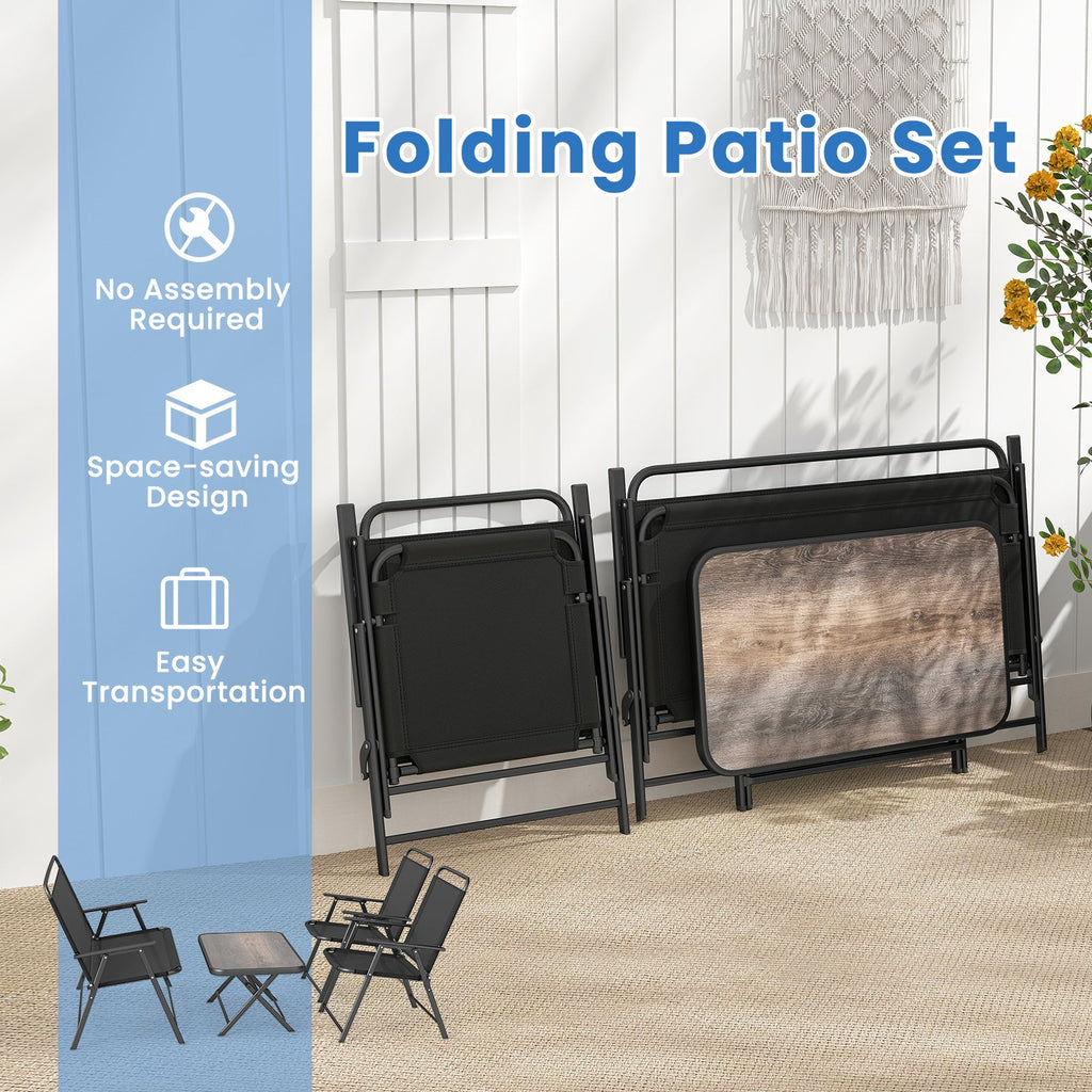 4 Pieces Patio Folding Set with Coffee Table and Patio Chairs-Black