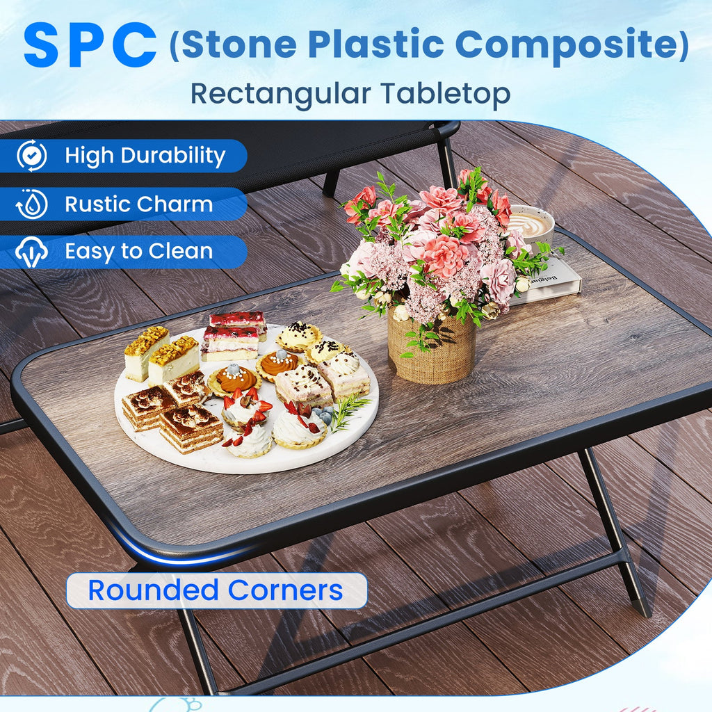 4 Pieces Patio Folding Set with Coffee Table and Patio Chairs-Black