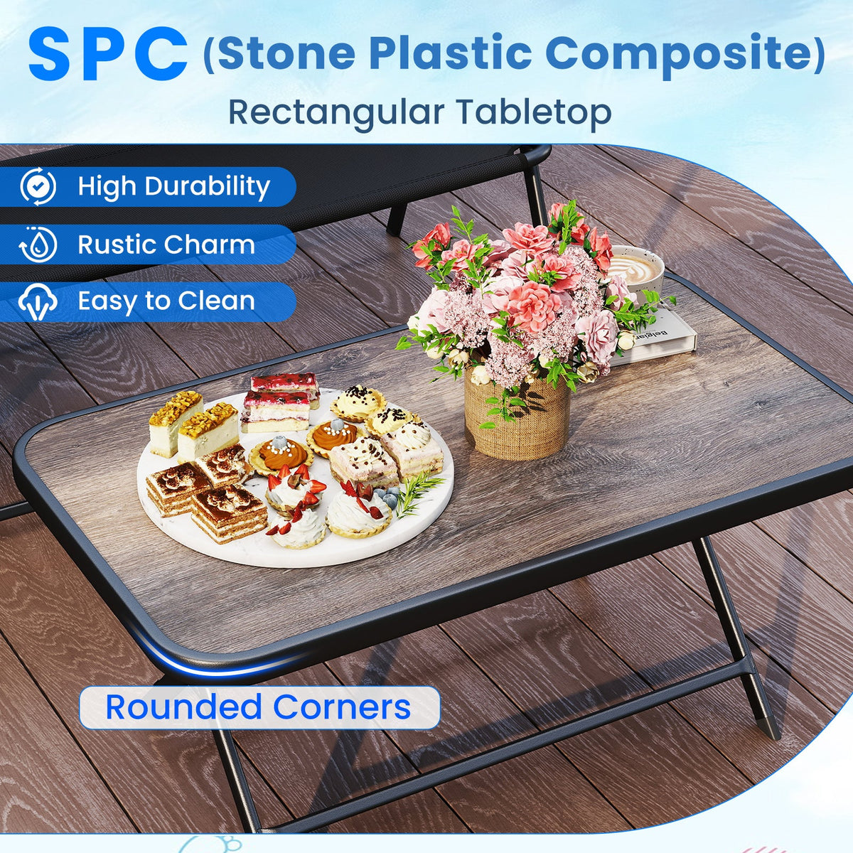 4 Pieces Patio Folding Set with Coffee Table and Patio Chairs-Black