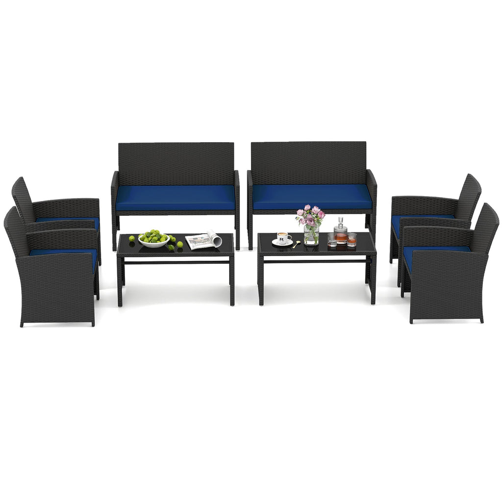 4 Pieces Patio Set with Tempered Glass Tabletop and Removable Cushion