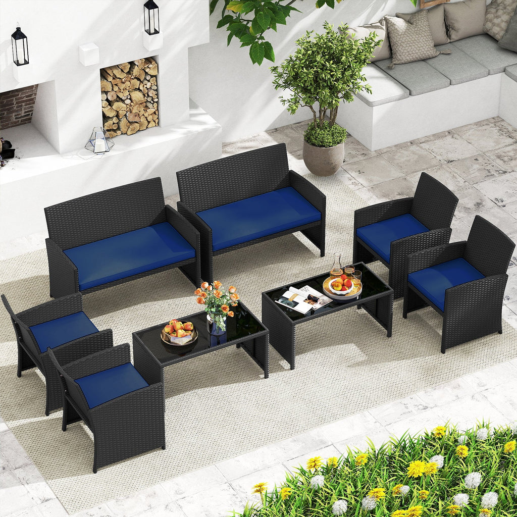 4 Pieces Patio Set with Tempered Glass Tabletop and Removable Cushion