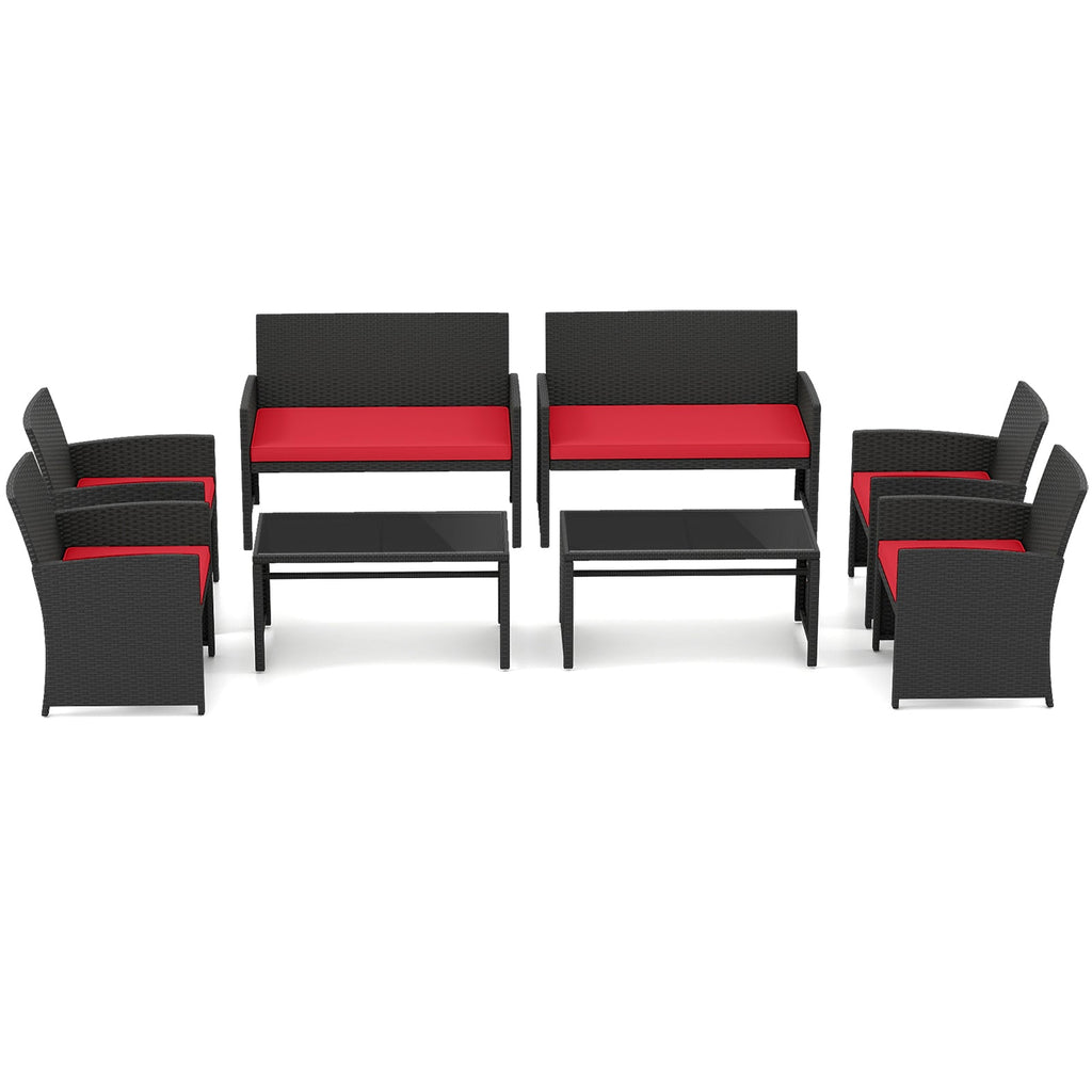 4 Pieces Patio Set with Tempered Glass Tabletop and Removable Cushion