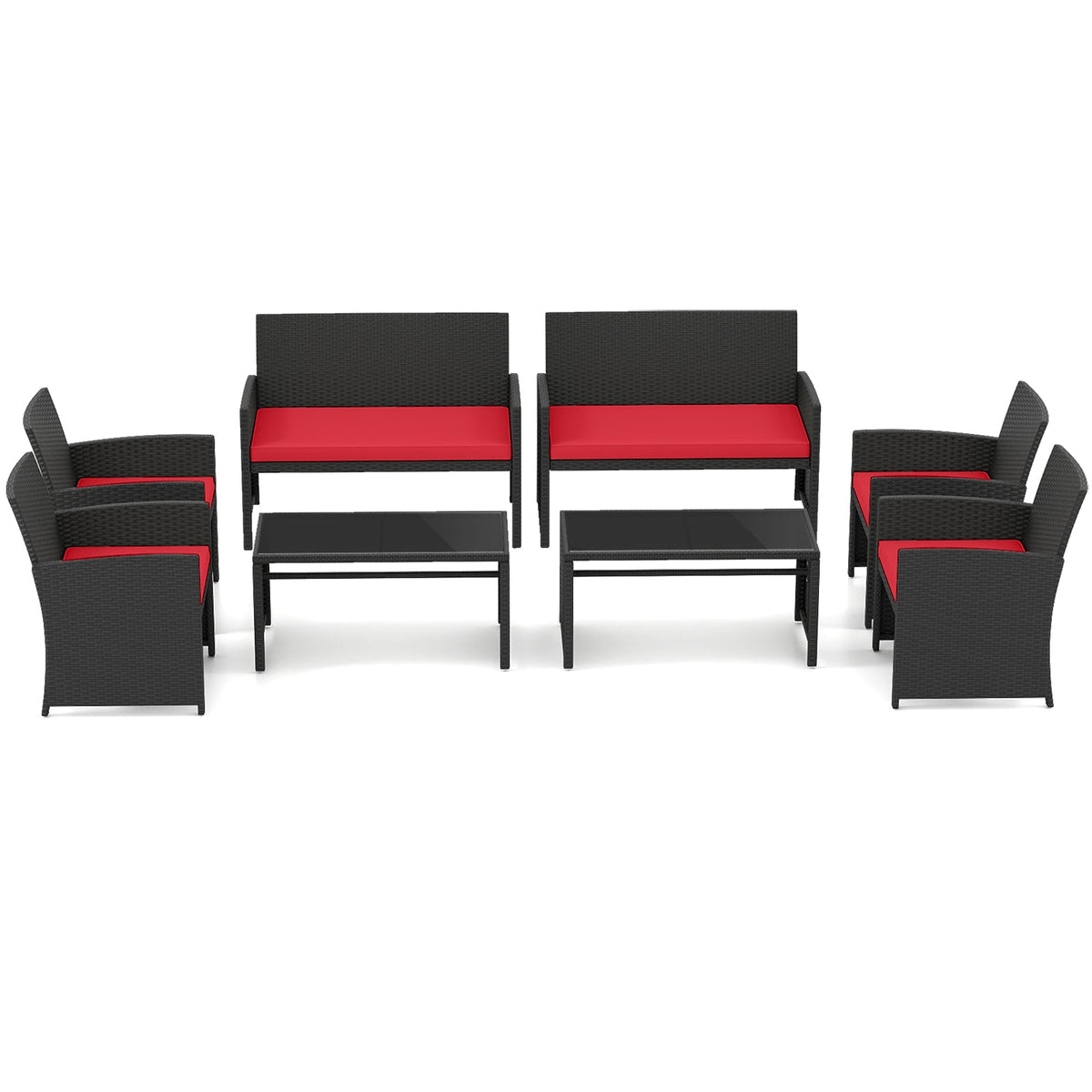 4 Pieces Patio Set with Tempered Glass Tabletop and Removable Cushion