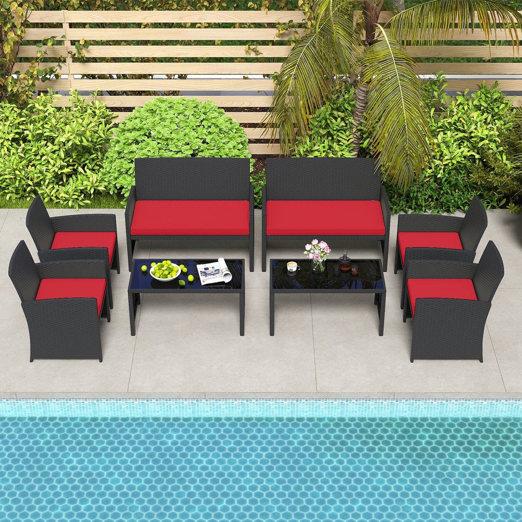 4 Pieces Patio Set with Tempered Glass Tabletop and Removable Cushion