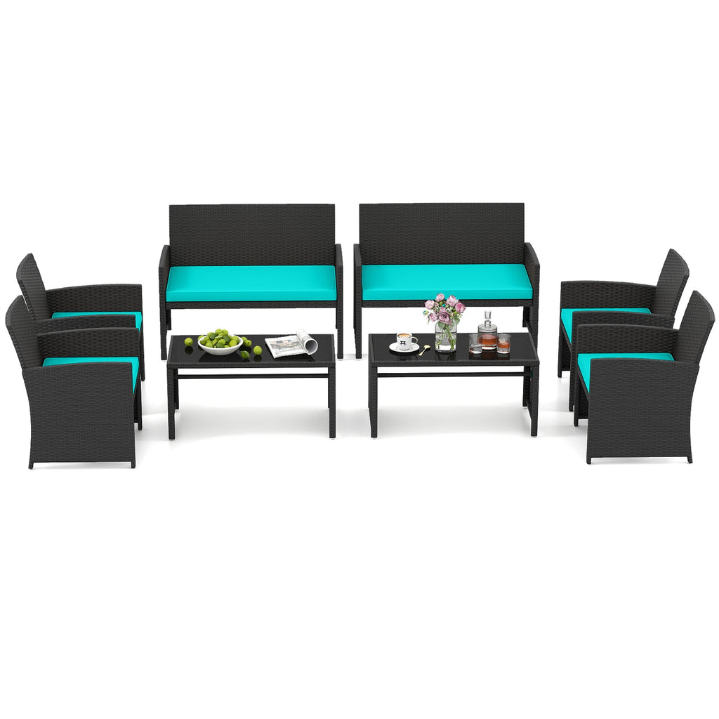 4 Pieces Patio Set with Tempered Glass Tabletop and Removable Cushion