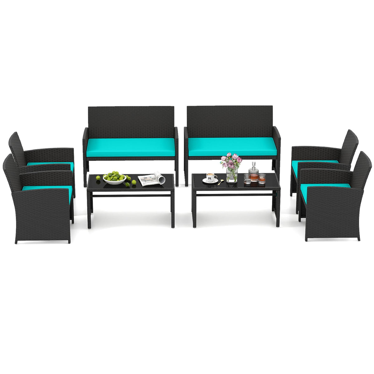 4 Pieces Patio Set with Tempered Glass Tabletop and Removable Cushion