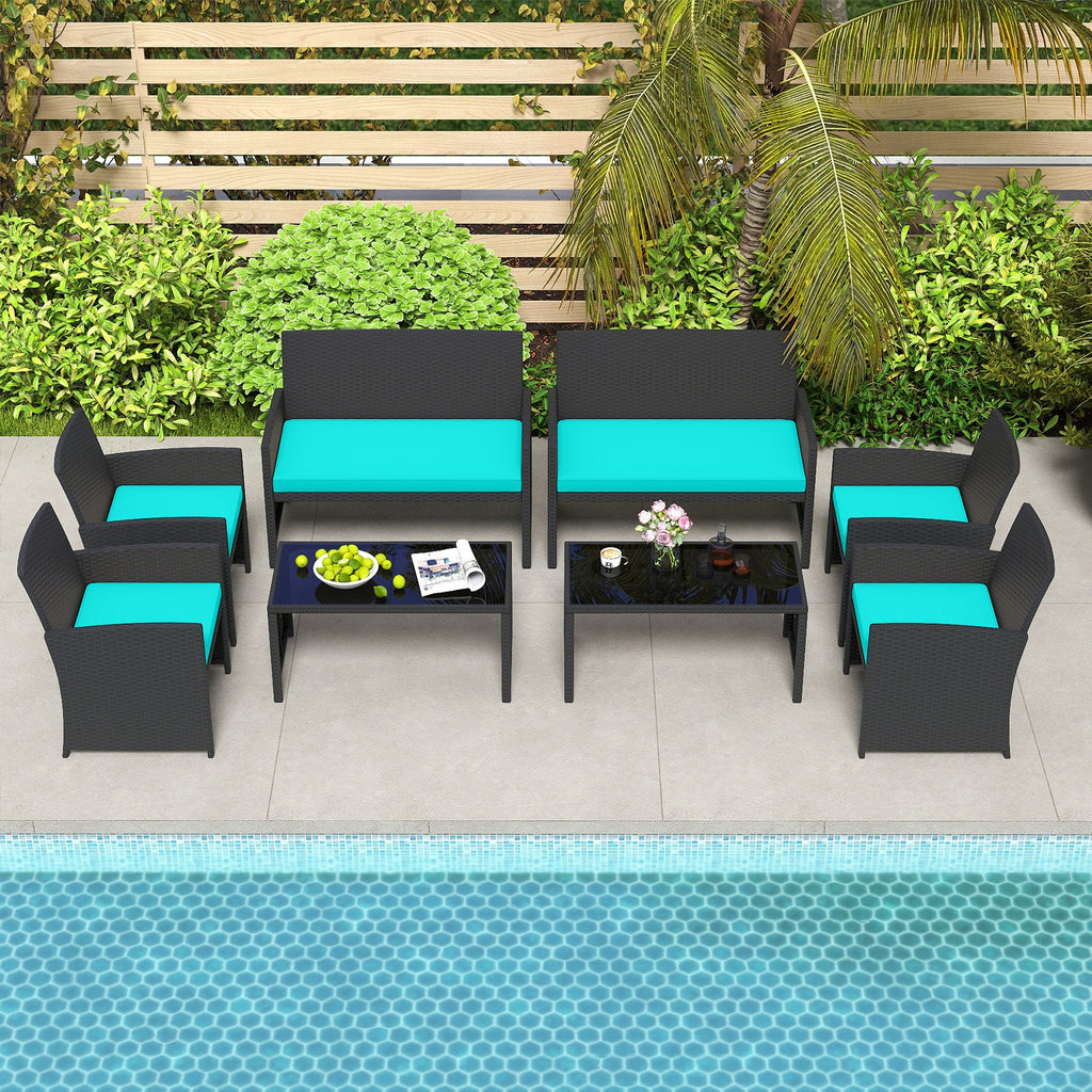 4 Pieces Patio Set with Tempered Glass Tabletop and Removable Cushion