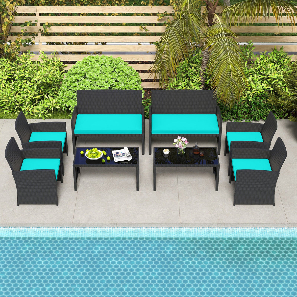 4 Pieces Patio Set with Tempered Glass Tabletop and Removable Cushion