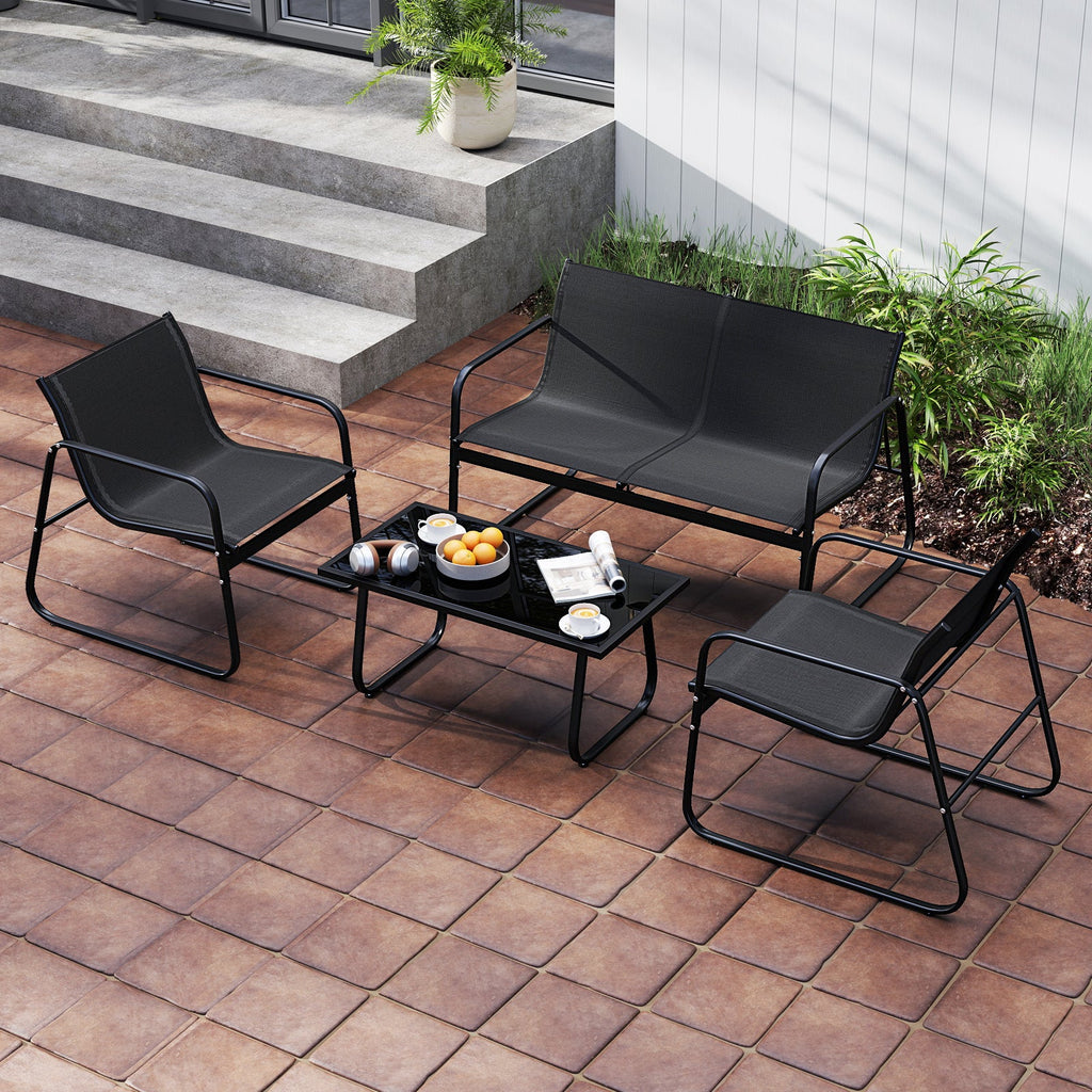 4 Pieces Patio Set Fabric Chairs and Loveseat with Glass Coffee Table
