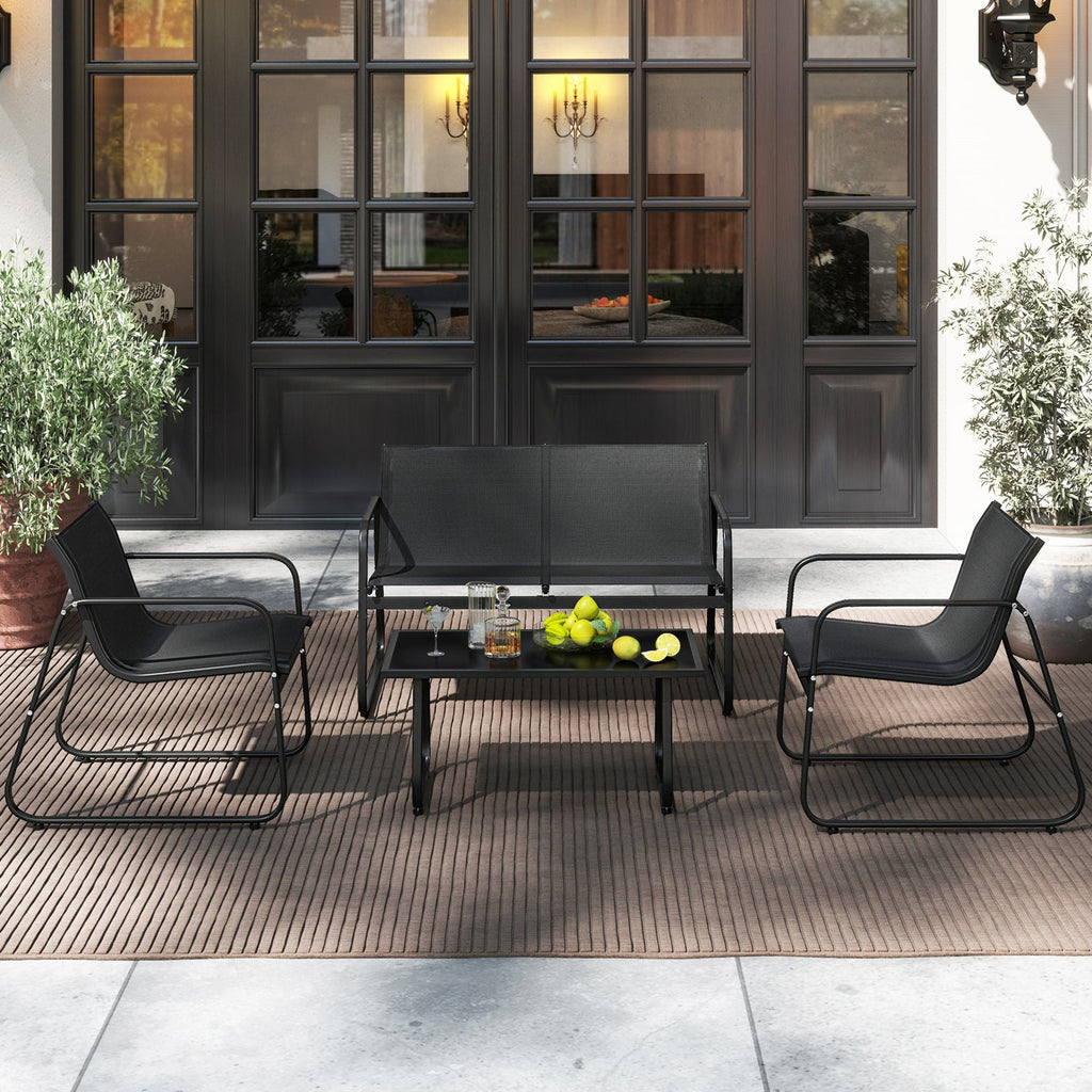 4 Pieces Patio Set Fabric Chairs and Loveseat with Glass Coffee Table