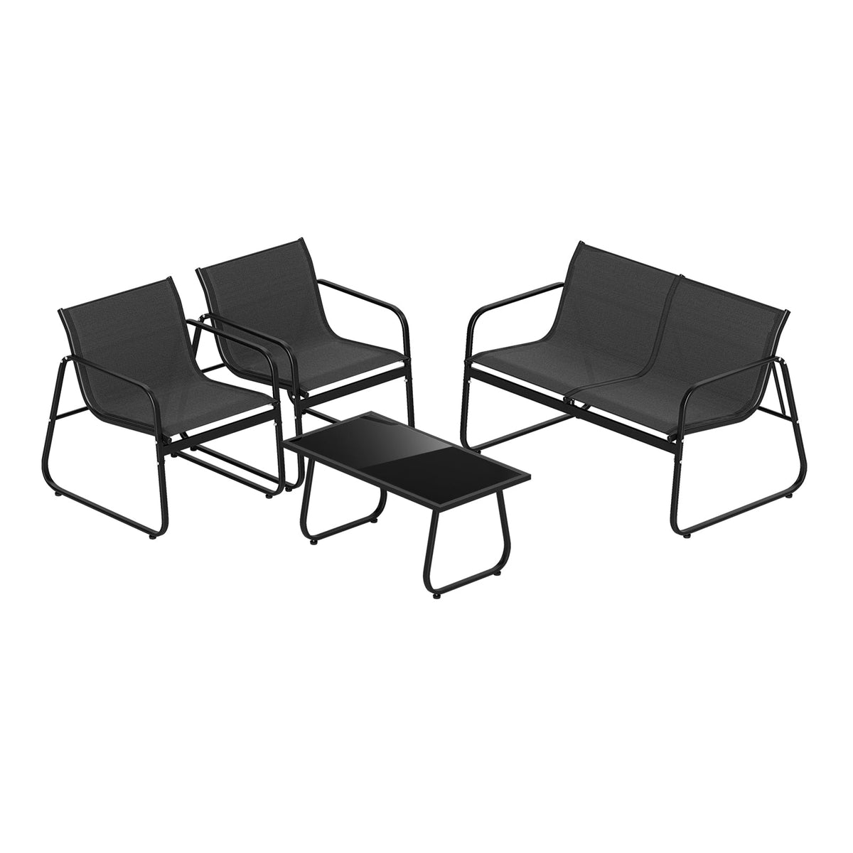 4 Pieces Patio Set Fabric Chairs and Loveseat with Glass Coffee Table