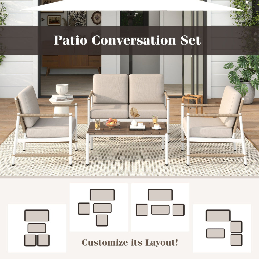 4 Pieces Patio Furniture Set with Thick Cushions and a Coffee Table-Gray