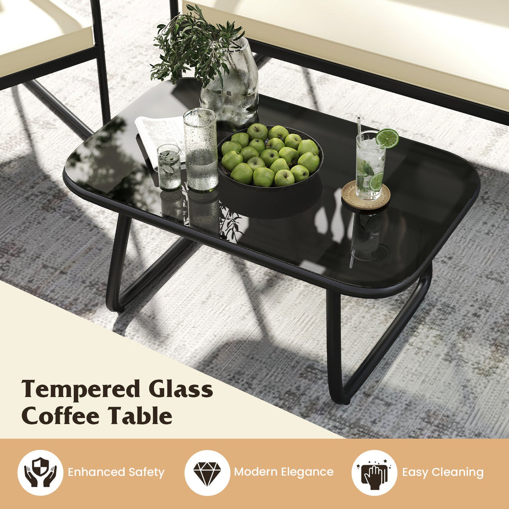 4 Pieces Patio Furniture Set with Tempered Glass Coffee Table