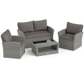 4 Pieces Patio Rattan Furniture Set Sofa Table with Storage Shelf Cushions