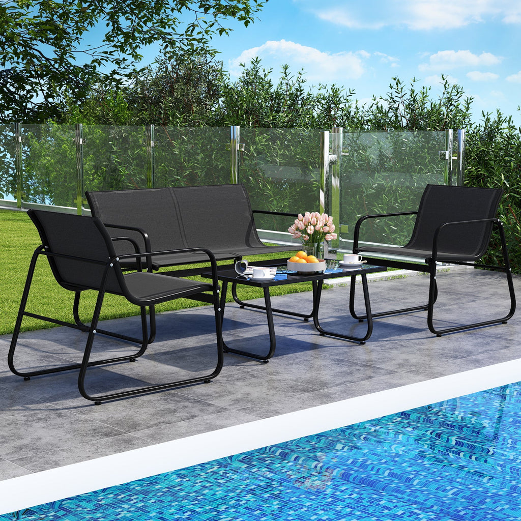 4 Pieces Patio Set Fabric Chairs and Loveseat with Glass Coffee Table