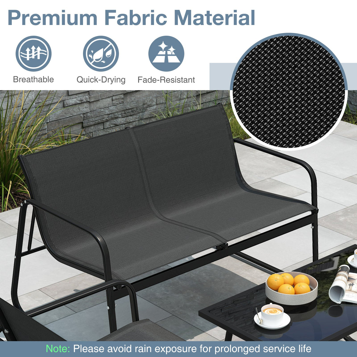 4 Pieces Patio Set Fabric Chairs and Loveseat with Glass Coffee Table