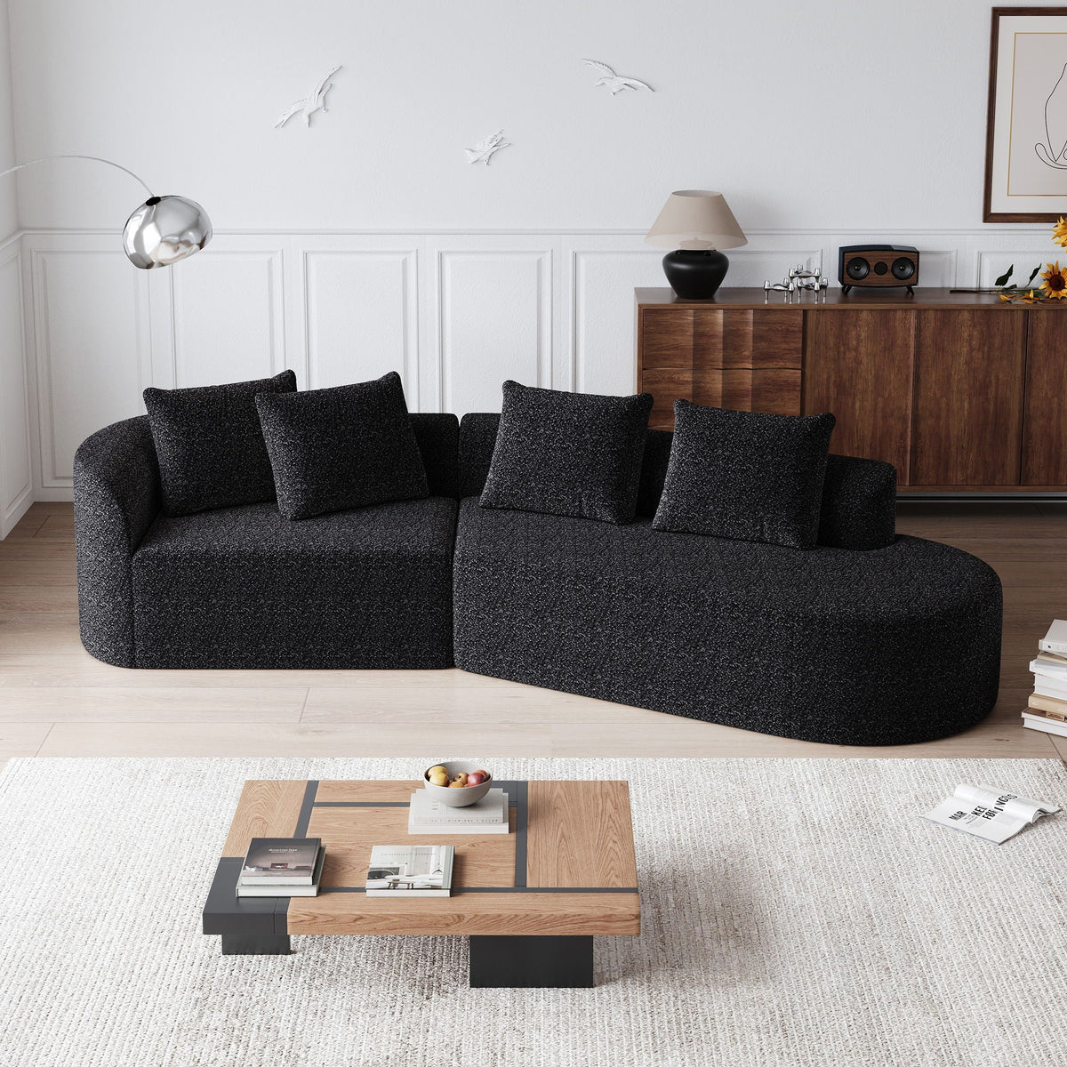 Oversized Sectional Sofa, 4 Seater Extra Deep, Wide Curved Couch With 4 Throw Pillows