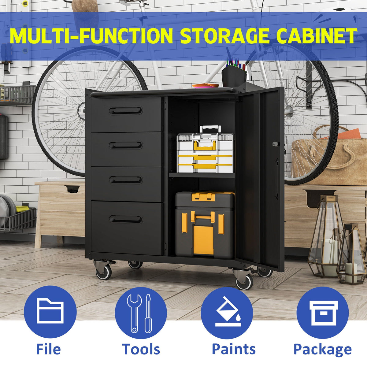 Sturdy Metal Tool Storage Cabinet With Wheels