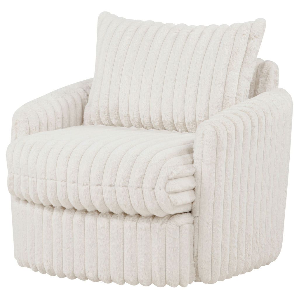 Corduroy Upholstered Swivel Accent Arm Chair Ivory