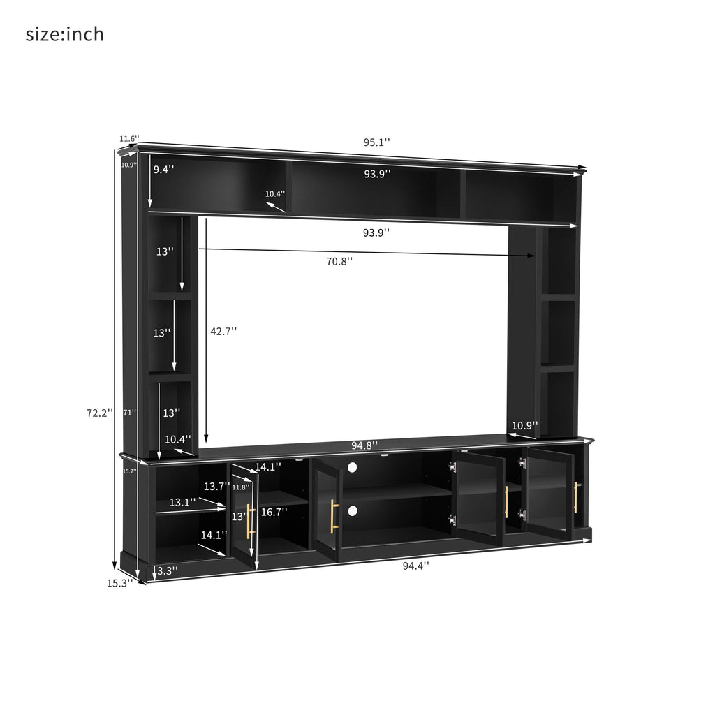 All-In-One Entertainment Center With Bookshelves & Tempered Glass Doors