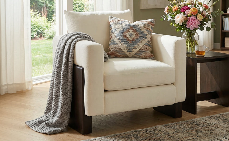 Modern Accent Club Armchair with Rubberwood Legs