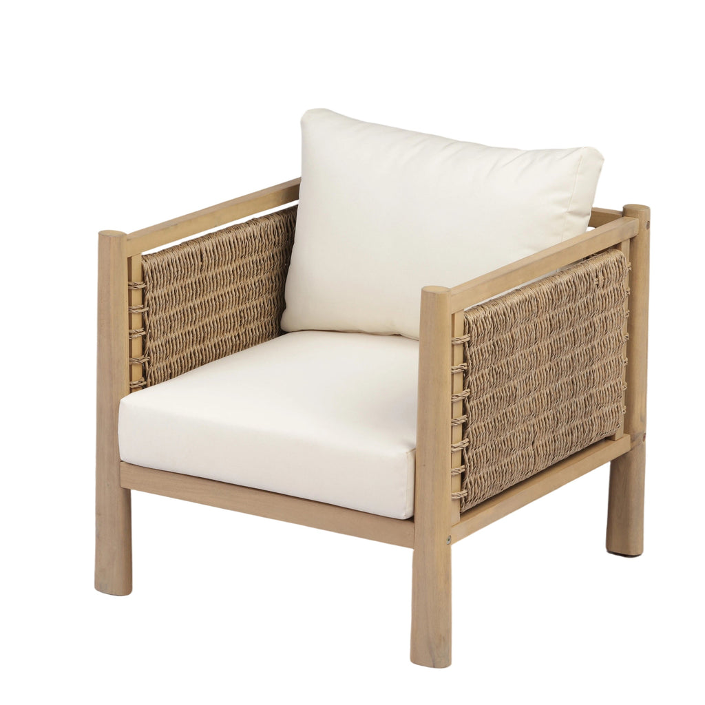 Outdoor Acacia Wood Patio Chair with Cushions - Light Brown