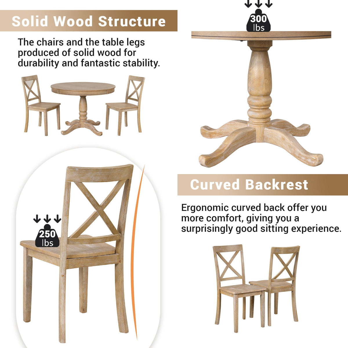 Dining Table Set For 4, Round Table And 4 Chairs