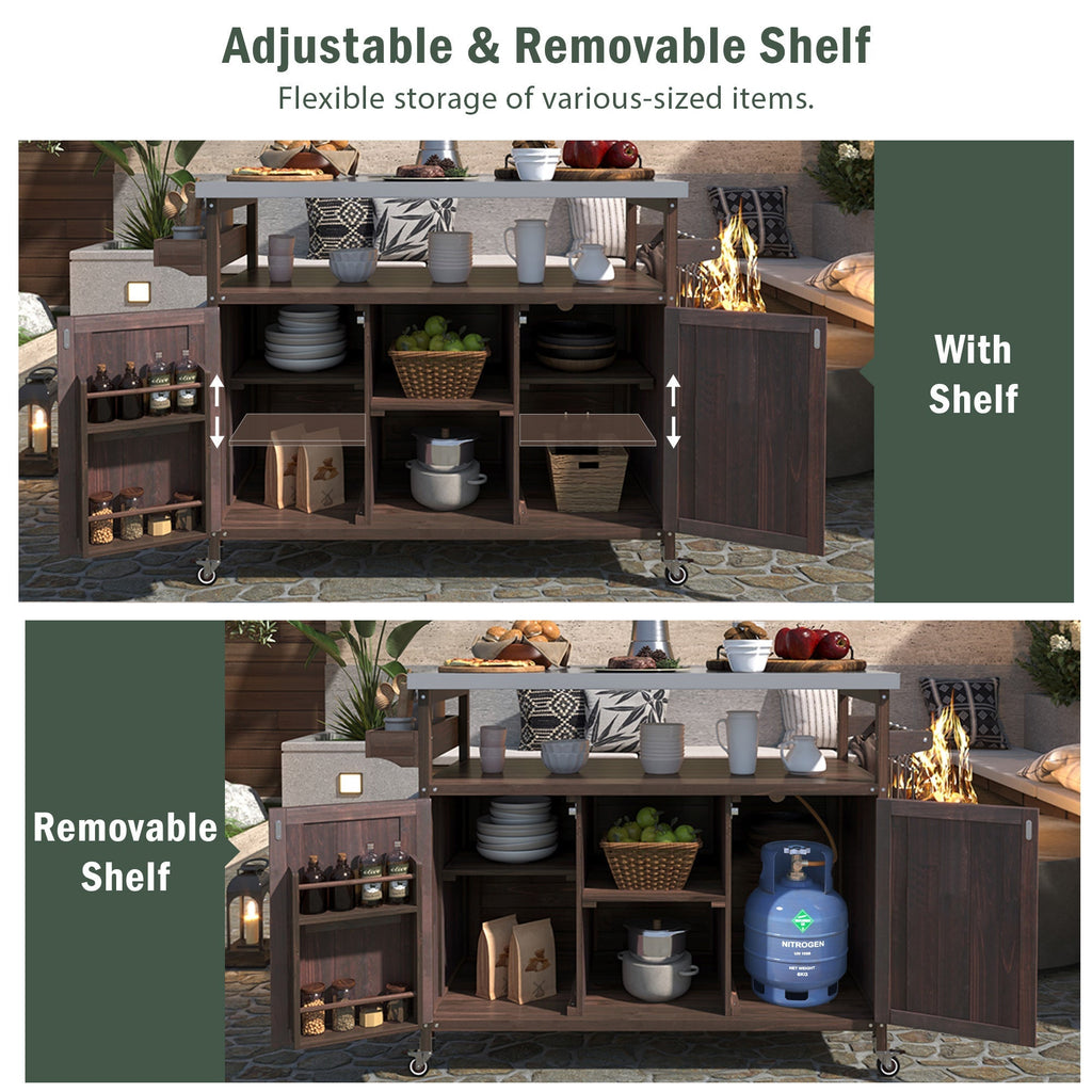 Outdoor Kitchen Island, Rolling Bar Cart & Storage Cabinet