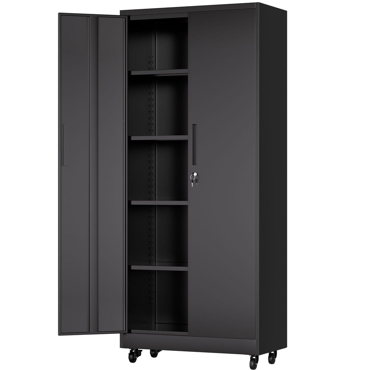 Storage Cabinet With Wheels And Lock, 4 Adjustable Shelves