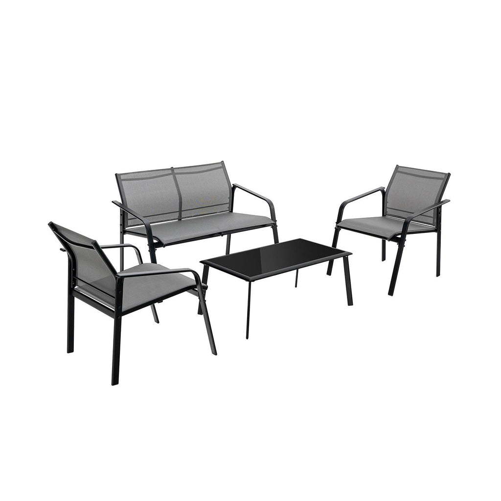 4 Pieces Patio Set with Armrest Loveseat Sofas and Glass Table Deck